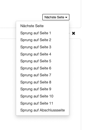 Sie können am Ende jeder Frageseite eine Zielseite angeben