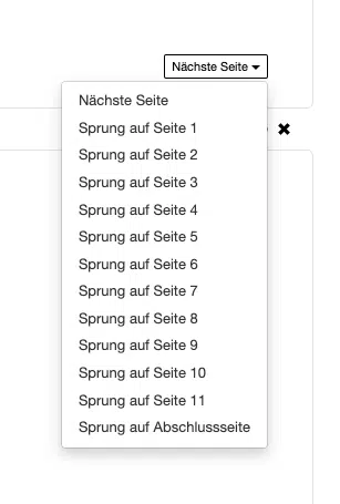 Sie können am Ende jeder Frageseite eine Zielseite angeben