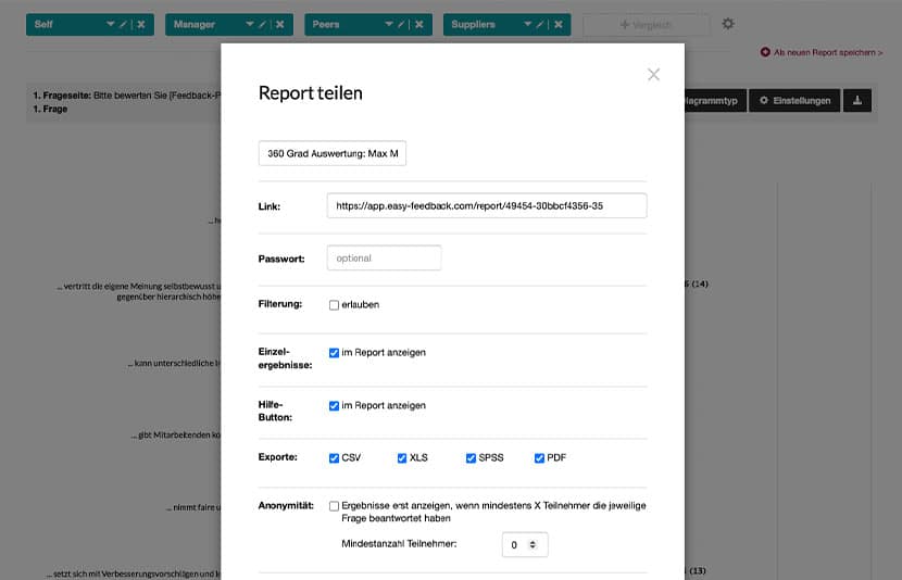 Den 360 Grad Feedback Report teilen