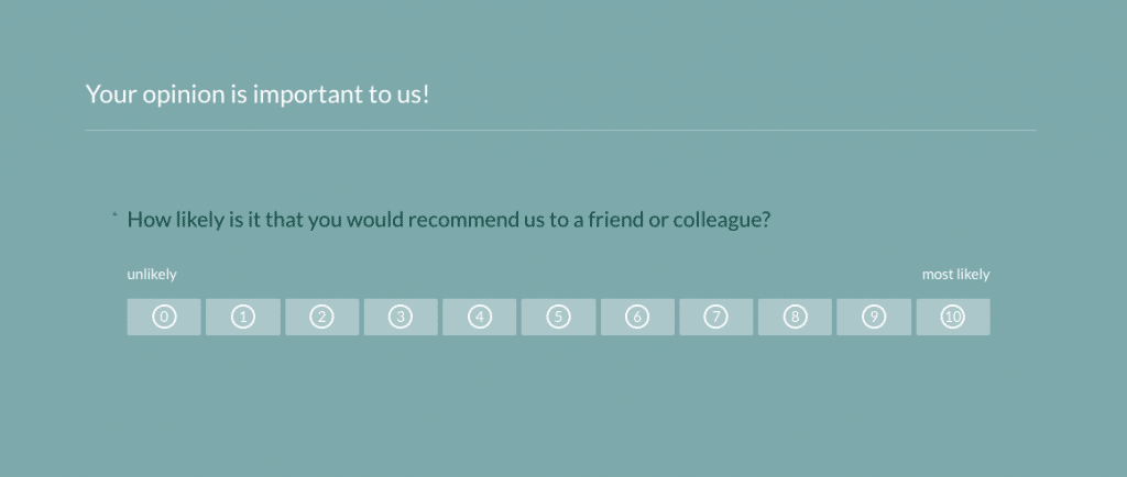 Example of an NPS question from a survey by easyfeedback