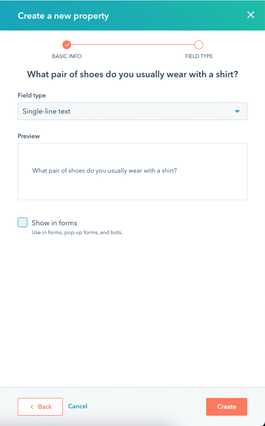 Create new property in Hubspot Step 2