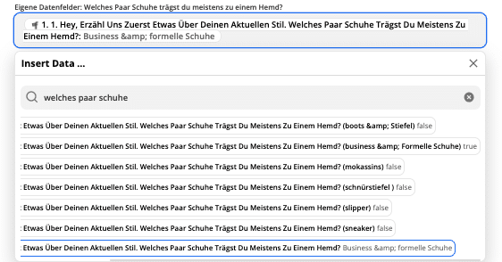 Einstellen der Kontakteigenschaft der Quizfrage über Zapier für Hubspot