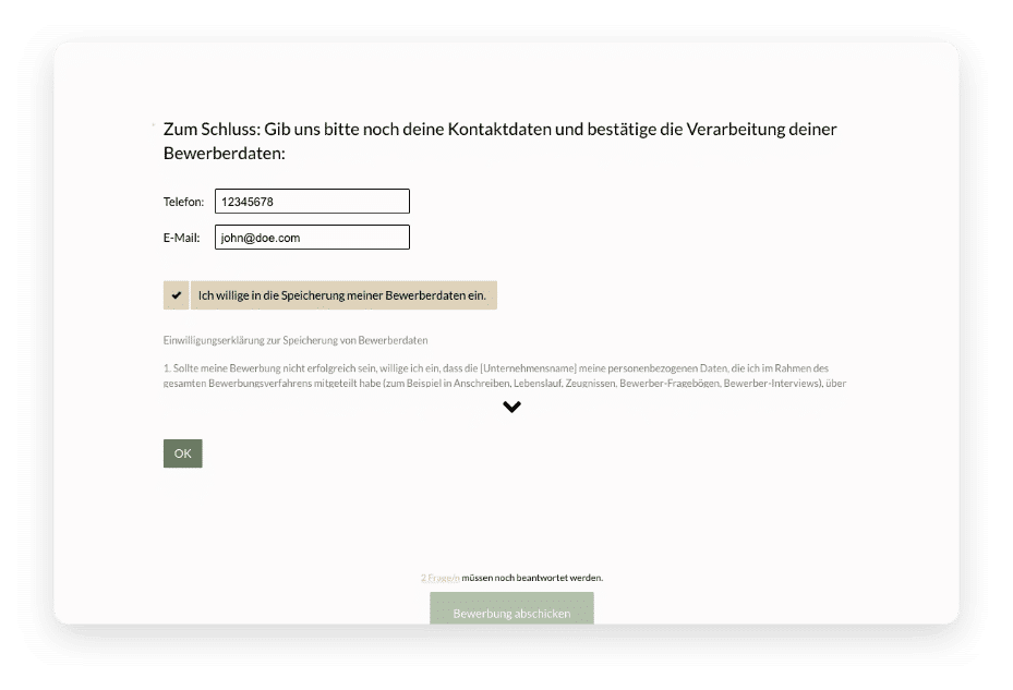 Formular zur Online-Bewerbung