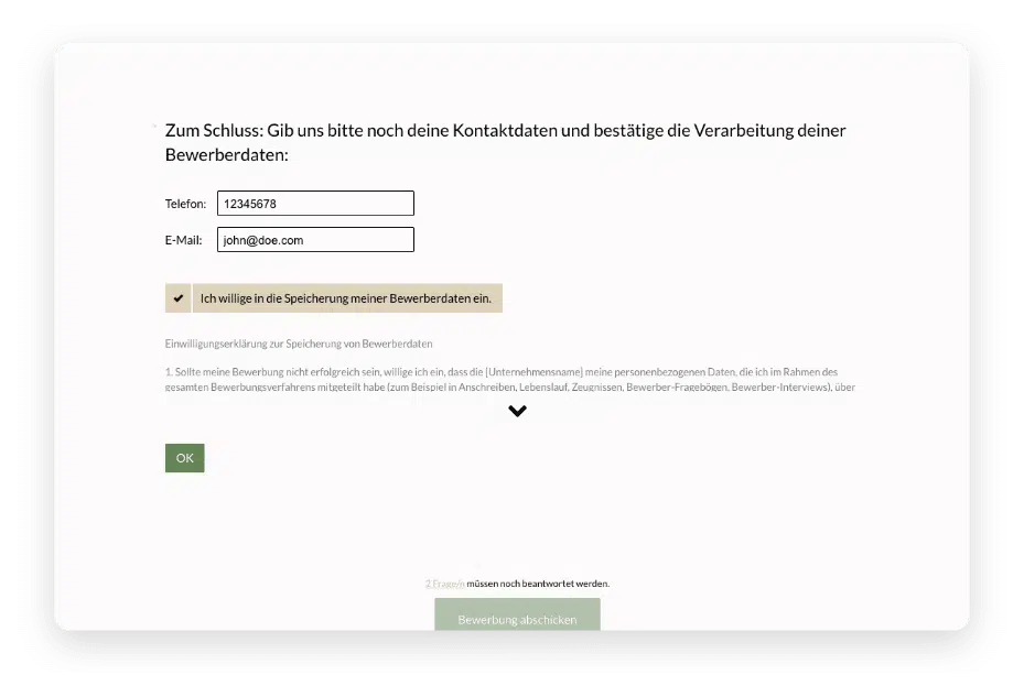 Formular zur Online-Bewerbung