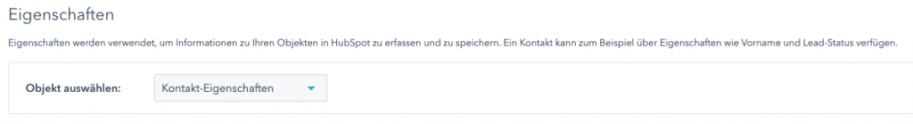 Kontakteigenschaft als Objekt in Hubspot wählen