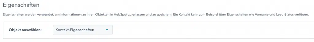 Kontakteigenschaft als Objekt in Hubspot wählen