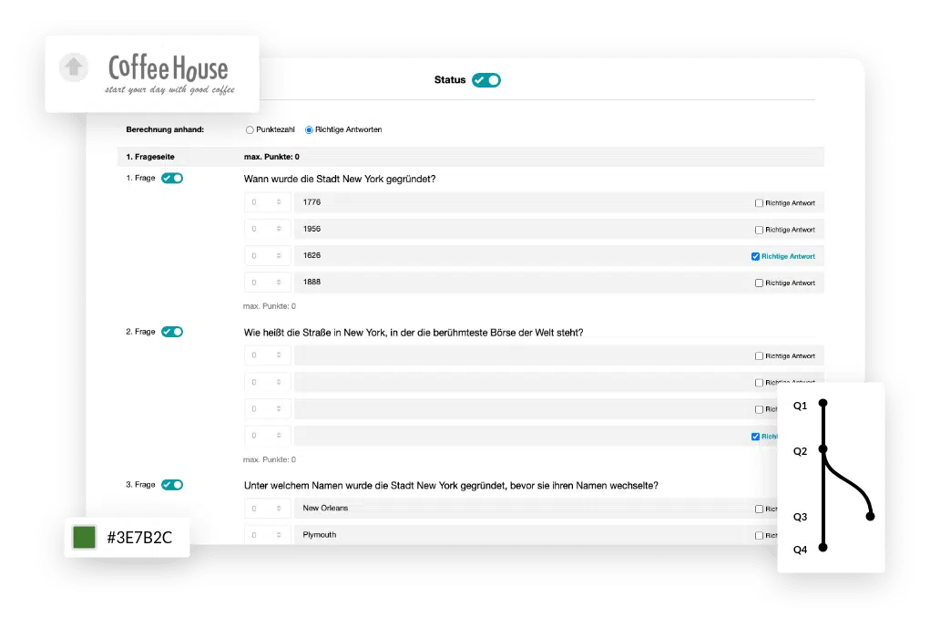 Quiz erstellen und Fragen, Design und Logik auf Ihre Bedürfnisse anpassen