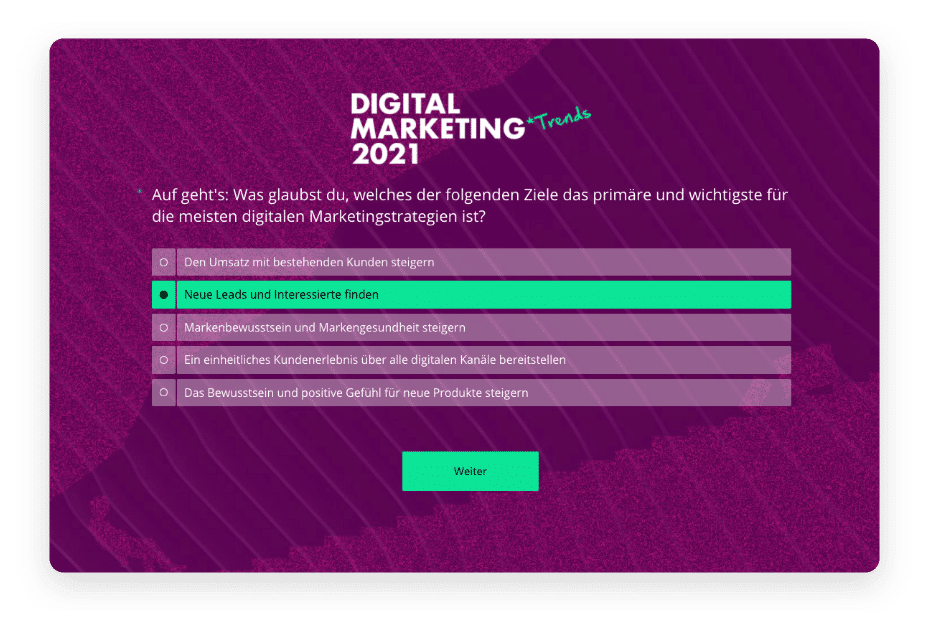 Quiz zum erfragen von digitalen Marketingtrends