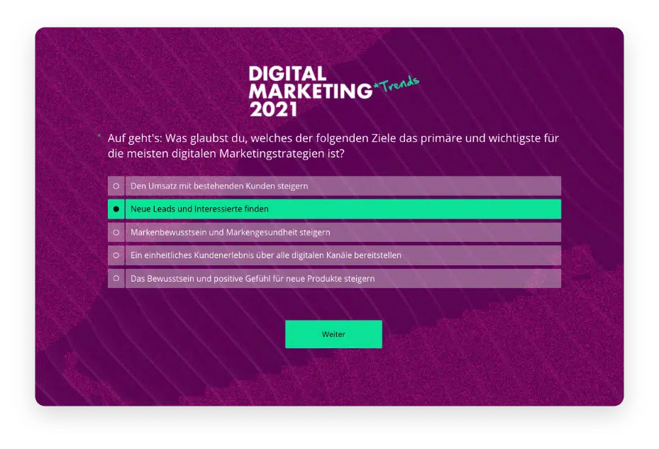 Quiz zum erfragen von digitalen Marketingtrends