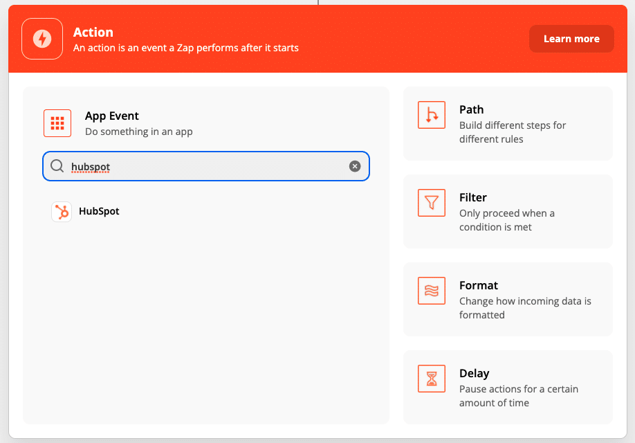 Select Hubspot as action