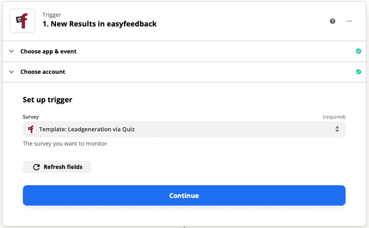 Select Lead Generation By Quiz Template in Zapier