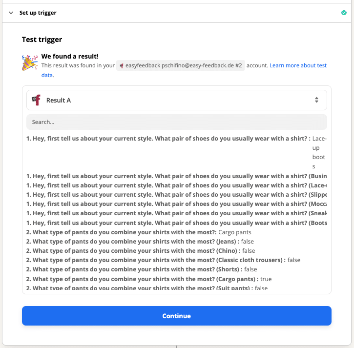 Test the trigger of the Zap in Zapier
