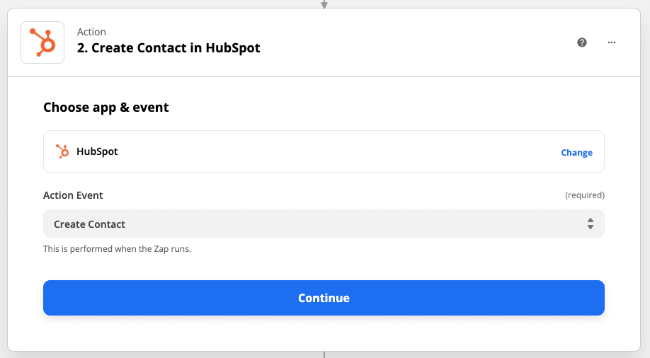 Trigger create new contact for Hubspot in Zapier select