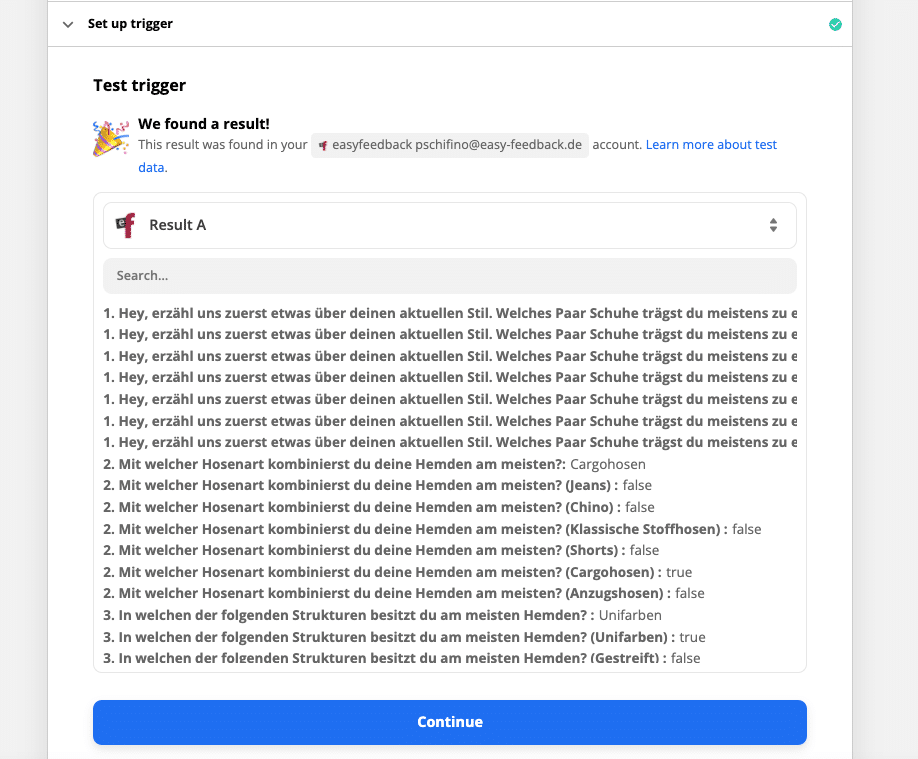 Trigger des Zaps in Zapier testen