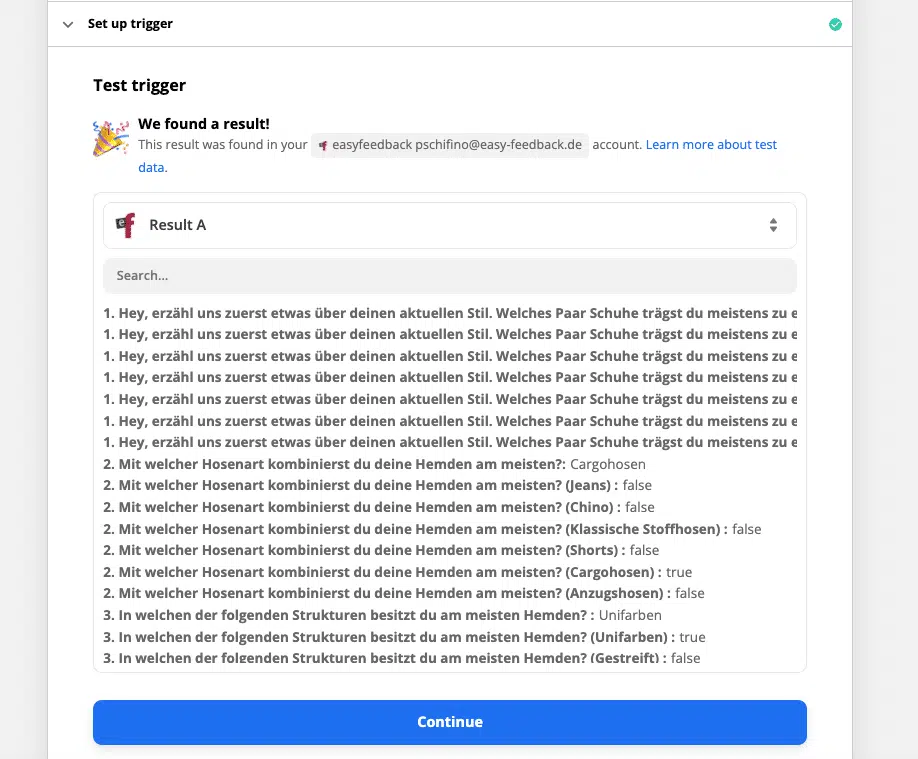 Trigger des Zaps in Zapier testen