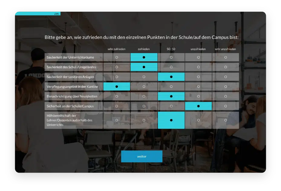 Umfrage für Studenten- und Schülerfeedback