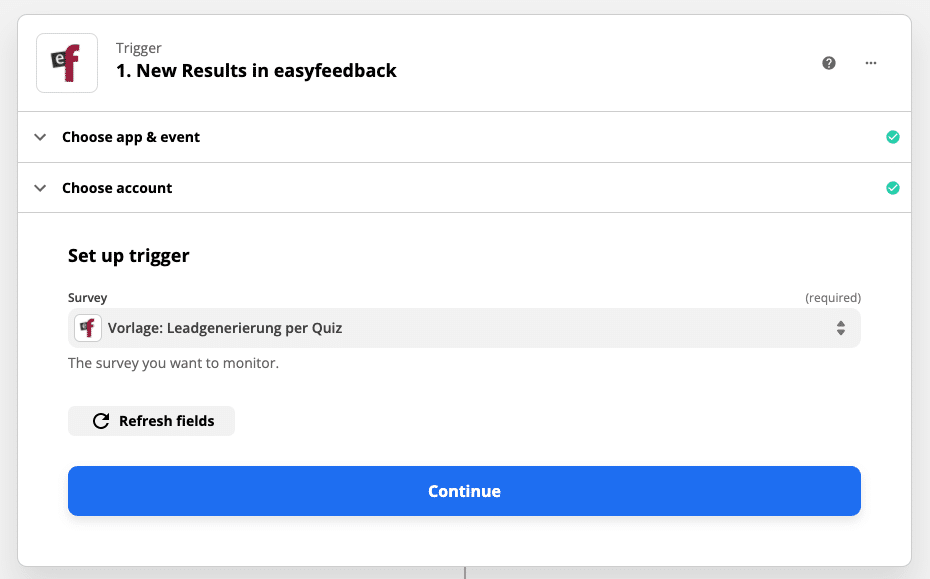 Vorlage Leadgenerierung per Quiz in Zapier auswählen