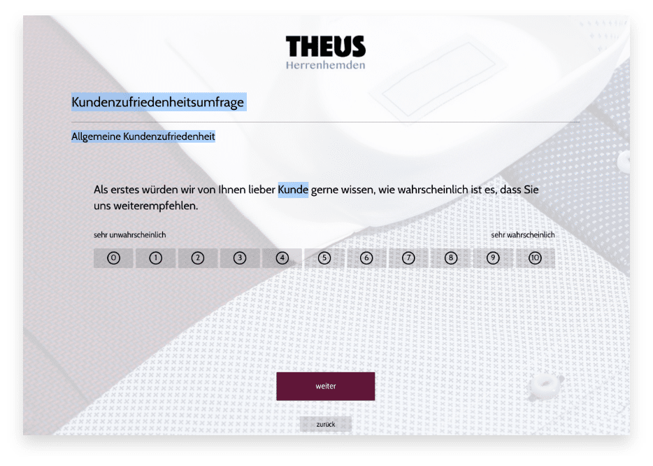 Dreimaliger Verweis, dass es sich bei der Umfrage um eine Kundenumfrage handelt