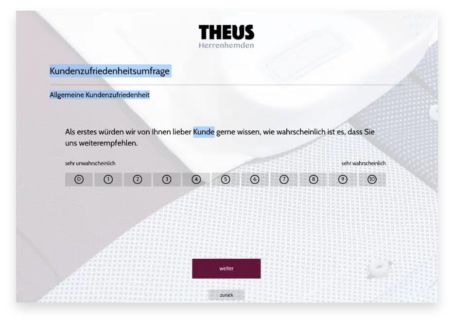 Dreimaliger Verweis, dass es sich bei der Umfrage um eine Kundenumfrage handelt