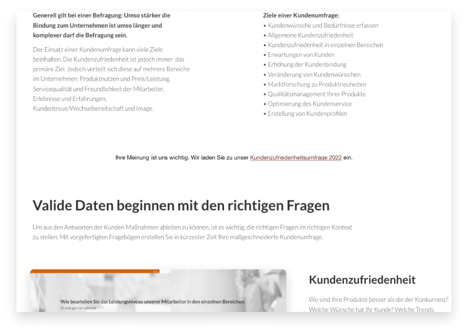 Kleine und unauffällige Platzierung der Umfrage auf der Website