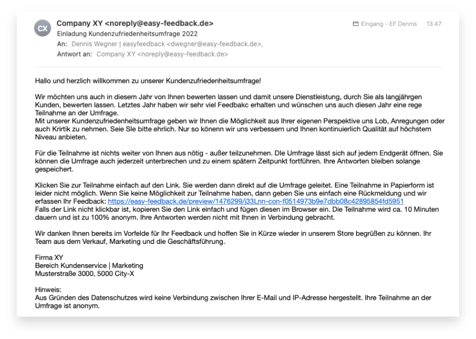 Kleine und unauffällige Platzierung in der E-Mail-Einladung