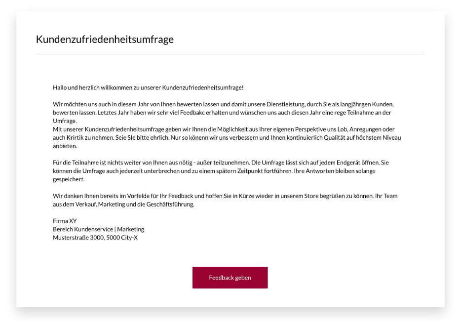 Langer Begrüßungstext zur Umfrage