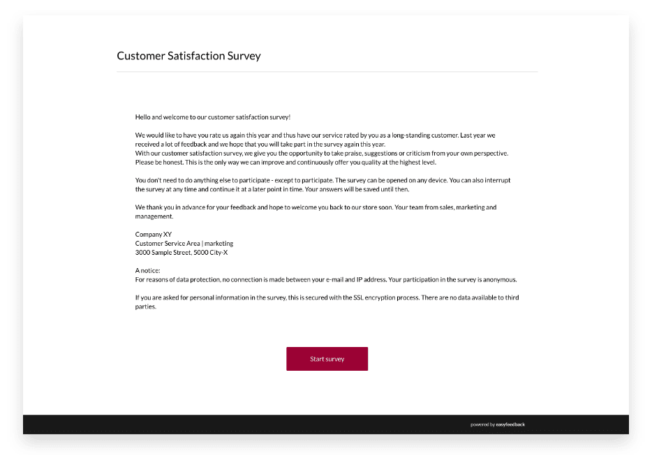 Long welcome text to the survey