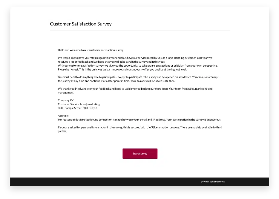 Long welcome text to the survey