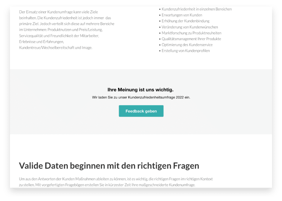 Sehr gut sichtbare Platzierung der Umfrage auf der Website