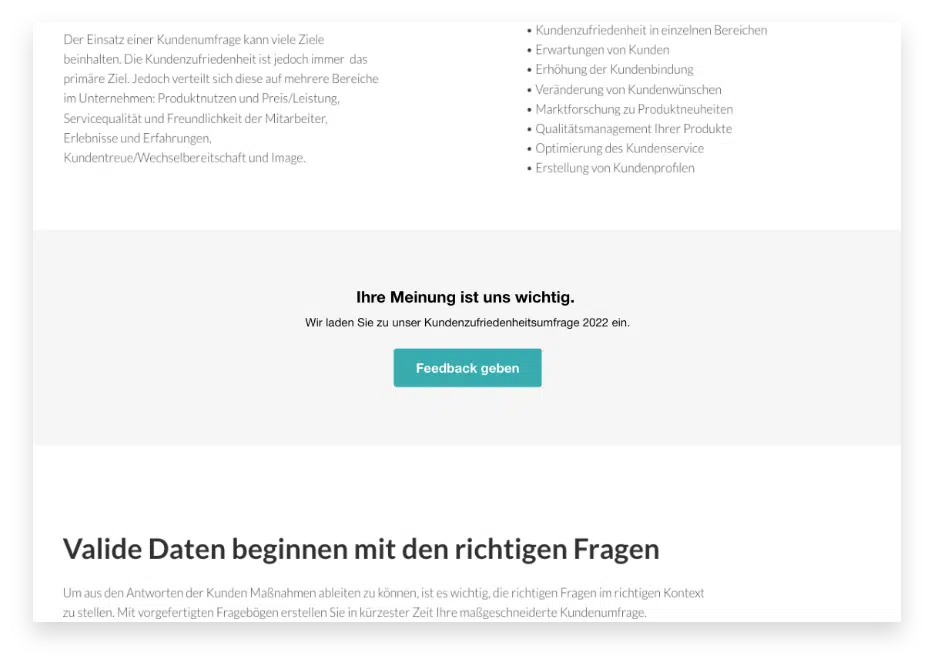 Sehr gut sichtbare Platzierung der Umfrage auf der Website