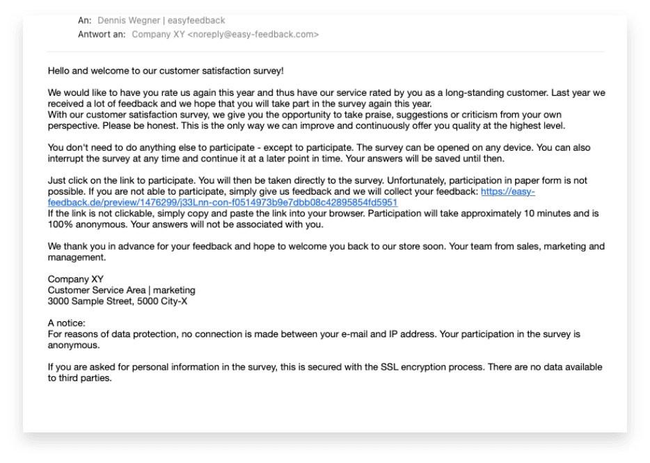 Small and inconspicuous placement in the email invitation