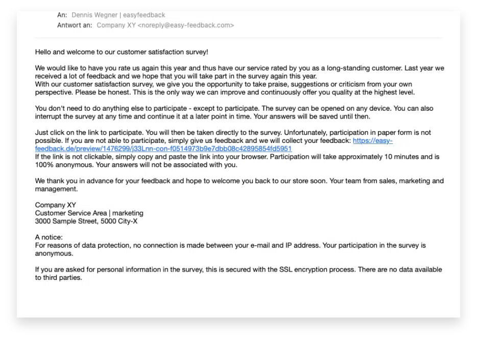 Small and inconspicuous placement in the email invitation