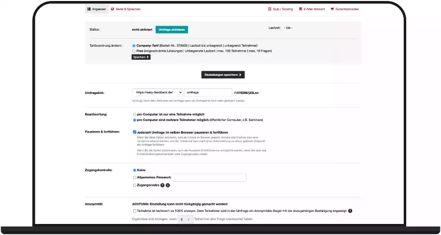 Einstellungen der Umfrage anpassen