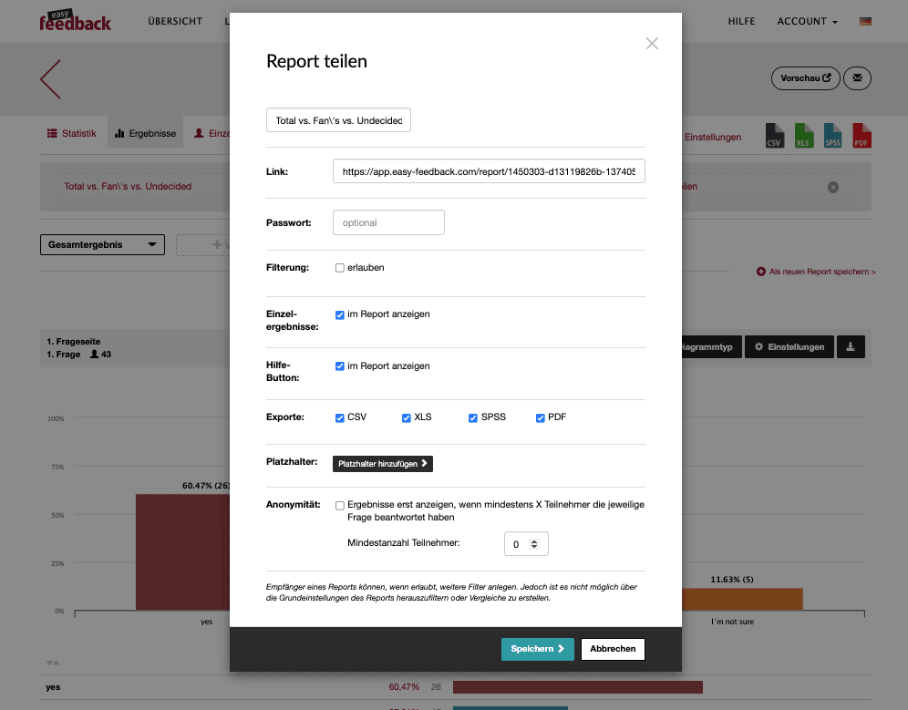 Einstellungen für das teilen des Reports in Mircosoft Teams vornehmen