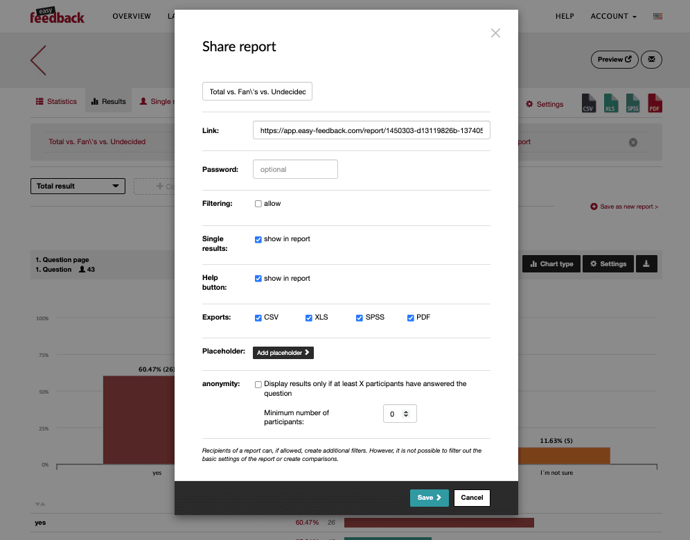 Make settings for sharing the report in Microsoft Teams