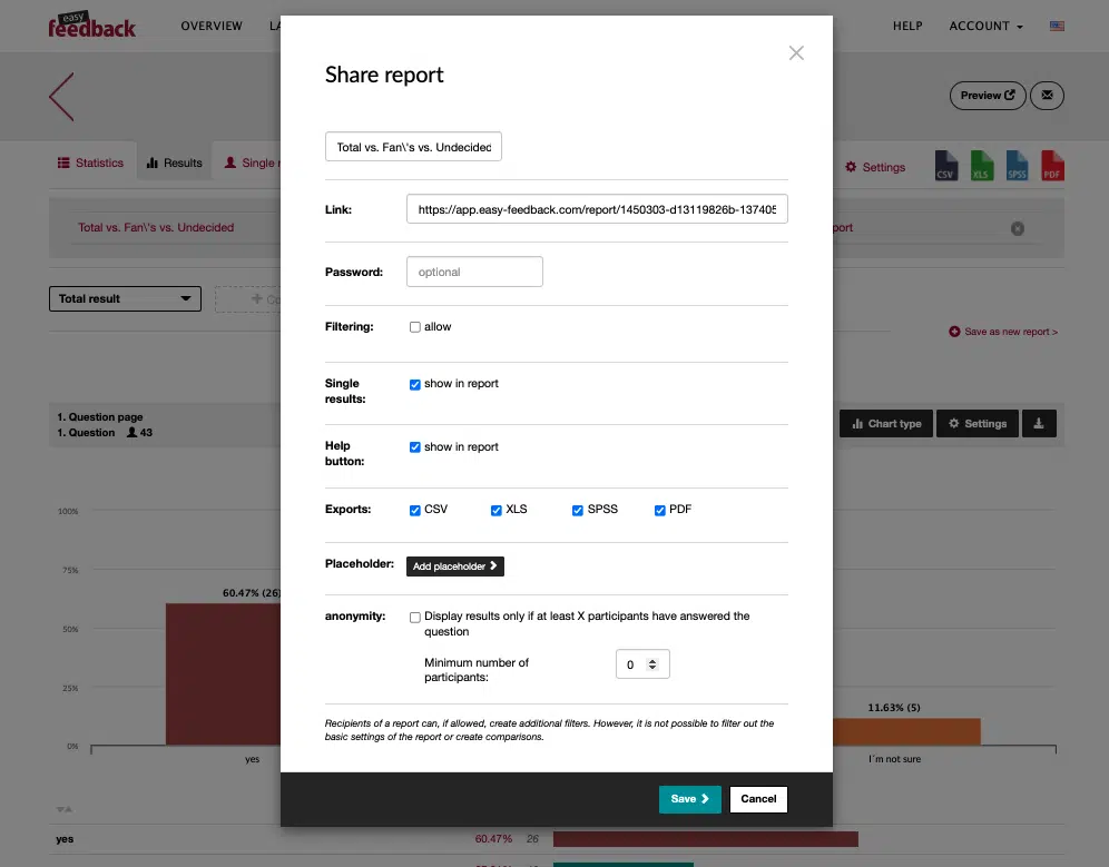 Make settings for sharing the report in Microsoft Teams