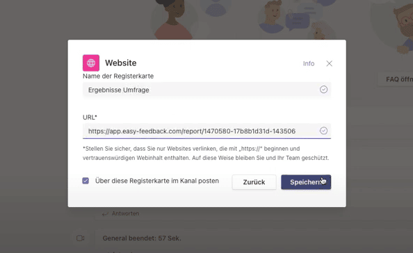Name der Registrierkarte und URL in Microsoft Teams ausfüllen