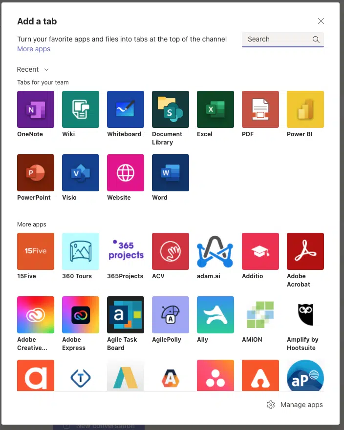 Select new registry card Website in Microsoft Teams