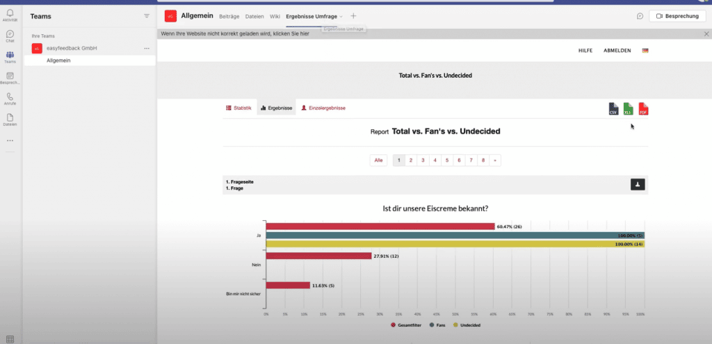 Umfrageergebnisse werden in Microsoft Teams dargestellt
