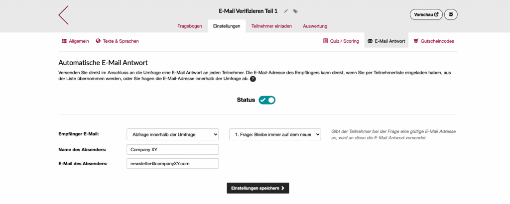 Automatische E-Mail Antwort einstellen in easyfeedback