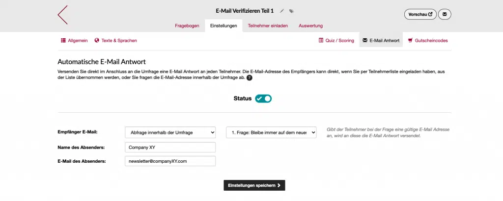 Automatische E-Mail Antwort einstellen in easyfeedback