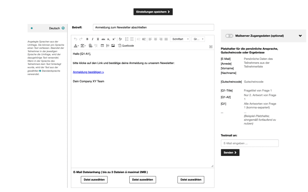 E-Mail-Text in automatischer E-Mail Antwort mit Code füllen