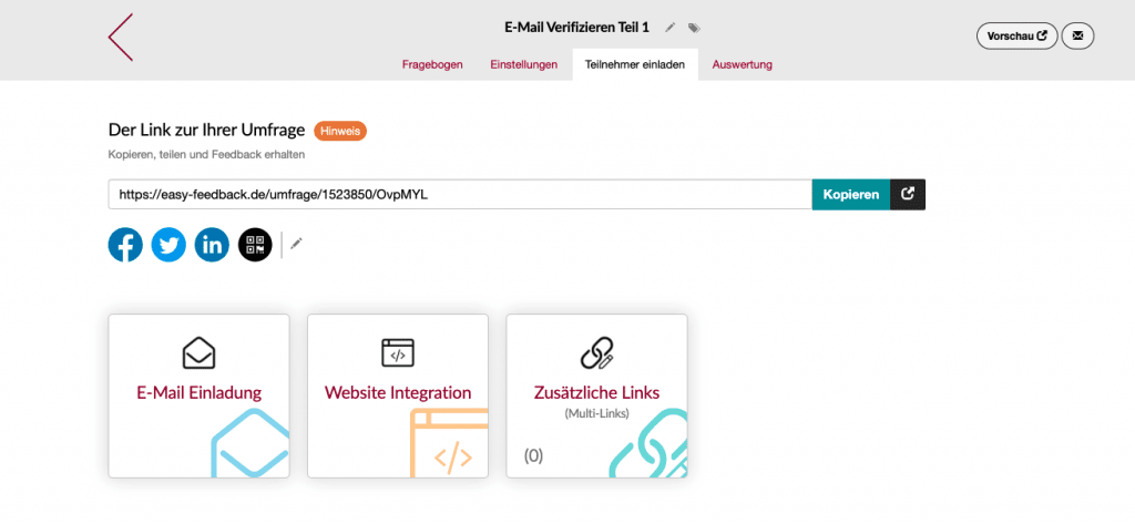 E-Mail-Verifizierung Umfrage-Link Hauptumfrage