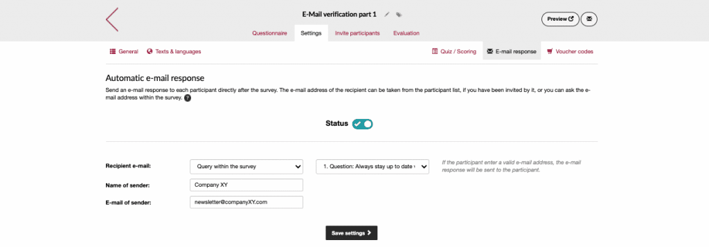 Set automatic e-mail reply in easyfeedback
