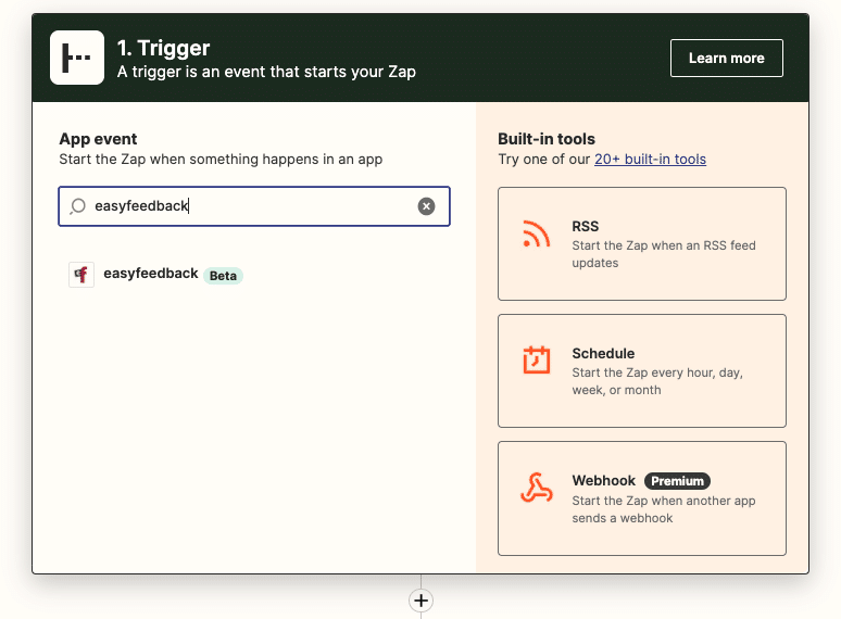 2. Select the easyfeedback app as trigger