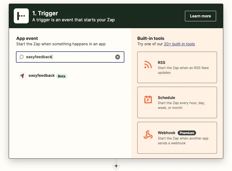 2. Wähle die easyfeedback-App als Trigger aus