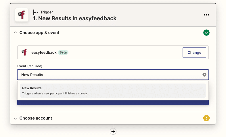 3. Wähle new results als Event aus