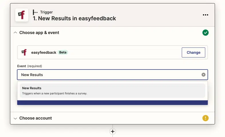 3. Wähle new results als Event aus