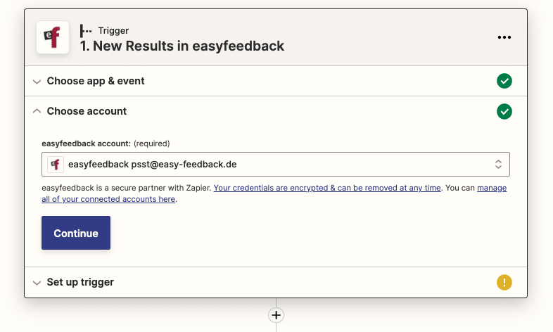 5. Wähle deinen easyfeedback-Account aus