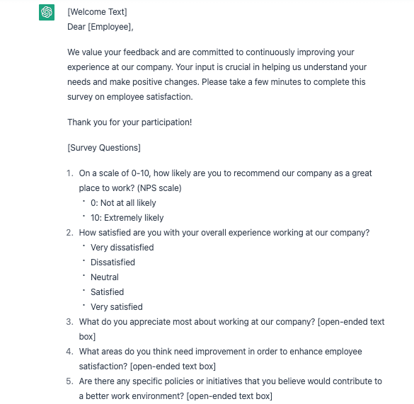 Creation of a complete survey by ChatGPT 1
